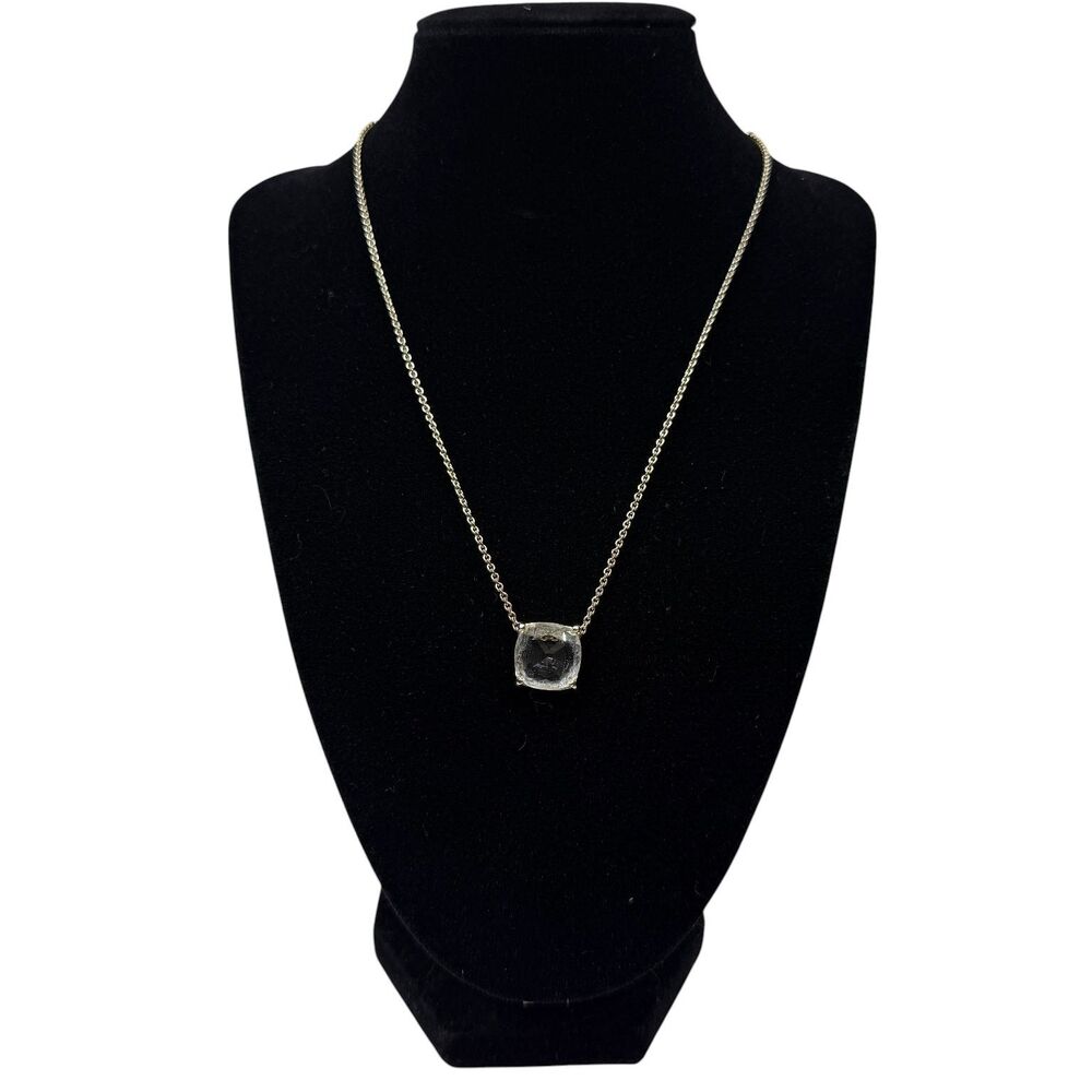 Kate Spade New York Gold Tone Cushion Cut Clear Crystal Pendant Necklace 15"
